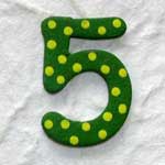 Wooden Number '5' Handpainted