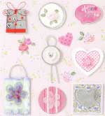 Red Wire Present and Hearts   - 3D Decoupage Stickers