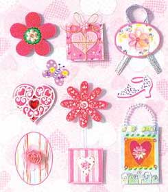 Pink Flowers, Hearts and Presents - 3D Decoupage Stickers Pink Flowers, Hearts and Presents - 3D Decoupage Stickers
